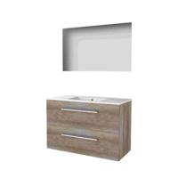 Basic-Line Ultimate 46 Badkamermeubelset - 100 x 46 cm - Met Grepen - 2 Lades - Keramische Wastafel - 1 Kraangat - Spiegel met Indirecte LED Verlichting - Scotch Oak - thumbnail