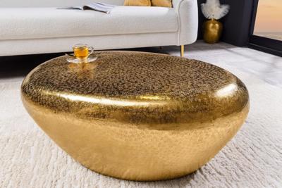 Handgemaakte salontafel STONE 75cm goud metaal gehamerd design - 44852