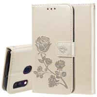 Rose reliëf horizontale Flip PU lederen case voor Galaxy A40 met houder & kaartsleuven & portemonnee (goud) - thumbnail