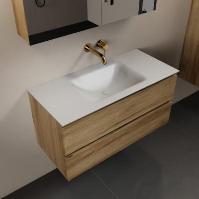MONDIAZ AIVY 100cm badmeubel Chai, wastafel Talc solid surface midden zonder kraangat met spiegelkast (AI-351321TALC-NO - AI-M100CHMI - AI-C100CHMI)