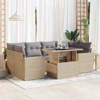 7-delige Loungeset met kussens poly rattan beige - thumbnail