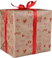 Cadeaupapier 30cm 200m 80gr/m bruin kraft Love rood - thumbnail