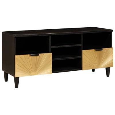 TV-kast Zwart en Goud 100 x 33 x 46 cm massief mangohout