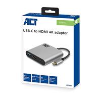 ACT USB-C multiport adapter voor 1 HDMI monitor, 1x USB-A, PD pass-through - thumbnail