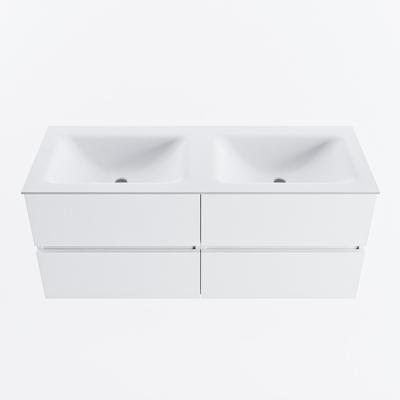 MONDIAZ VICA 120cm badmeubel onderkast Talc 4 lades. Wastafel CLOUD dubbel zonder kraangat, kleur Talc.