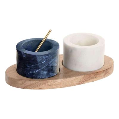 Peper- en Zoutvat Home ESPRIT Wit Zwart Natuurlijk Roestvrij staal Acacia 20 X 10 X 7,6 CM