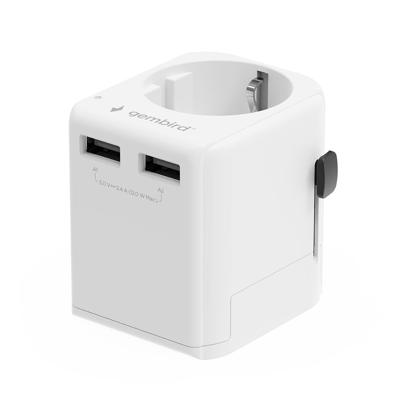 Geaarde universele reisstekker met USB lader, 12 W, wit