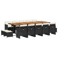 15-delige Tuinset met kussens poly rattan zwart - thumbnail