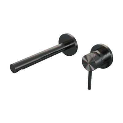 Brauer Gunmetal Carving Wastafelmengkraan inbouw - rechte uitloop links - hendel lang smal carving- model A 1 - PVD - geborsteld gunmetal 5-GM-004-S6-65