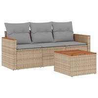 4-delige Loungeset met kussens poly rattan gemengd beige - thumbnail