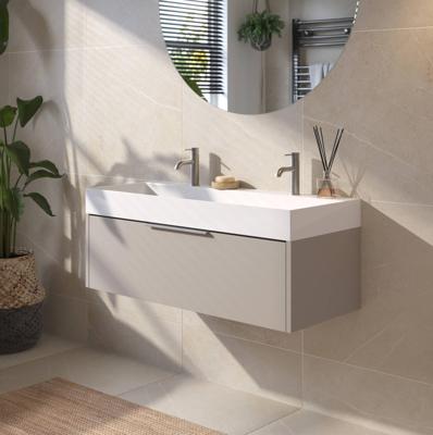 Saqu Lima badmeubel incl. glans witte wastafel met 2 kraangaten 100x46x39cm mat greige - rvs greep