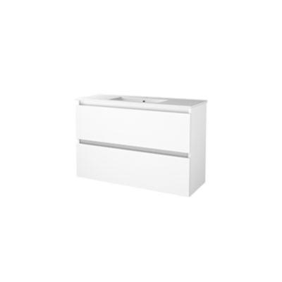 Basic Start 39 badmeubelset met greeploze wastafelonderkast met 2 lades en porseleinen wastafel met 1 kraangat 100 x 39 cm, ice white