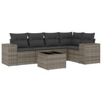 6-delige Loungeset met kussens poly rattan grijs - thumbnail