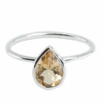 Edelsteen Ring Citrien - 925 Zilver - Peervorm (Maat 17) - thumbnail