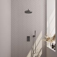 BRAUER Stripe Thermostatische Inbouw Regendouche - 3-weg - rechthoekig - 25cm douchekop - gebogen muurarm - staaf handdouche - doucheslang - wandaansluitbocht - gunmetal geborsteld PVD 5-GM-391 - thumbnail
