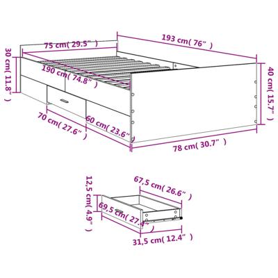 Bedframe met lades bewerkt hout sonoma eikenkleurig 75x190 cm