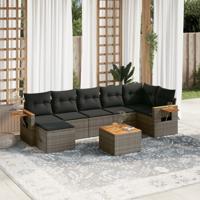 7-delige Loungeset met kussens poly rattan grijs - thumbnail