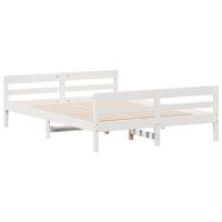 Bedframe met hoofdbord massief grenenhout wit 140x200 cm - thumbnail