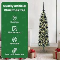 VidaXL Kunstmatige slanke kerstboom met 150 led groen en wit 120 cm - thumbnail