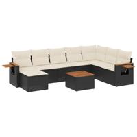 9-delige Loungeset met kussens poly rattan zwart - thumbnail