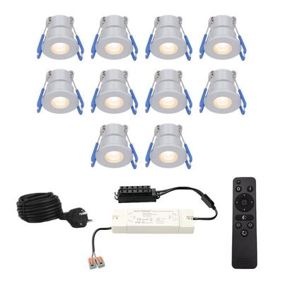 Complete set met 10 Milano inbouwspots 12V - IP65 waterdicht - 2700K warm wit - 3 Watt 200 lumen - RVS - Verandaverlichting - Dimbaar - met afstandsbediening