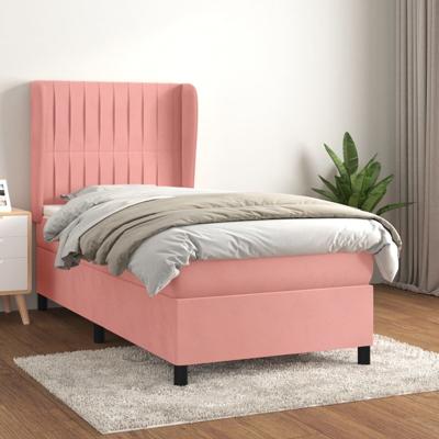 Boxspring met matras fluweel roze 200x200 cm