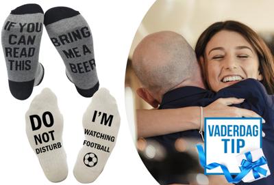 Vaderdagpakket: Sokken met grappige tekst in de aanbieding