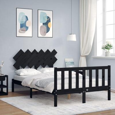 Bedframe met hoofdbord massief hout zwart