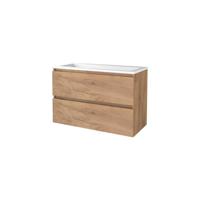 Basic-Line Start 46 Badkamermeubelset - 100 x 46 cm - Greeploos - 2 Lades - Acryl Wastafel - 2 Kraangaten - Whisky Oak - thumbnail