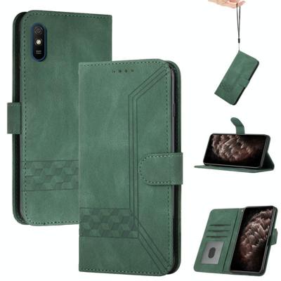 Voor Xiaomi Redmi 9A Cubic Skin Feel Flip Leather Telefoon Case (Dark Green) Voor Xiaomi Redmi 9A Cubic Skin Feel Flip Leather Telefoon Case (Dark Green)