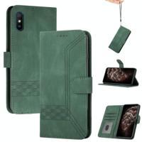 Voor Xiaomi Redmi 9A Cubic Skin Feel Flip Leather Telefoon Case (Dark Green) - thumbnail