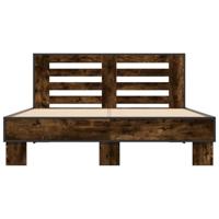 Bedframe bewerkt hout metaal gerookt eikenkleurig 135x190 cm - thumbnail