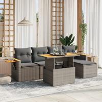 6-delige Loungeset met kussens poly rattan grijs - thumbnail