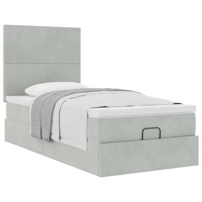 Ottoman bed met matrassen 90x200cm fluweel lichtgrijs