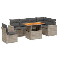 7-delige Loungeset met kussens poly rattan grijs - thumbnail