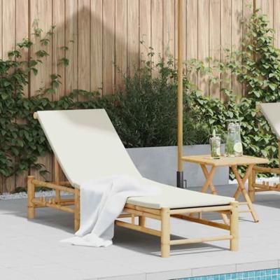 Ligstoel met kussens 55x199x30 cm bamboe Ligstoel met kussens 55x199x30 cm bamboe