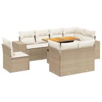9-delige Loungeset met kussens poly rattan beige - thumbnail