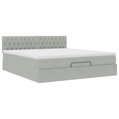 Ottoman bed met matras en LED's 160x200cm fluweel lichtgrijs