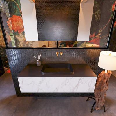 Badkamermeubelset Mondiaz Erin 120 cm met 1 Lade met RIDGE Wastafel Midden Urban Zonder Kraangaten Greeploos Mat Carrara Badkamermeubelset Mondiaz Erin 120 cm met 1 Lade met RIDGE Wastafel Midden Urban Zonder Kraangaten Greeploos Mat Carrara