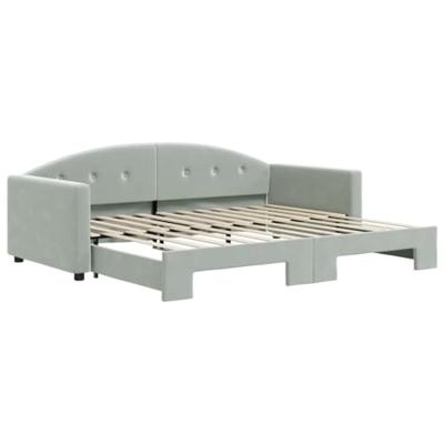 Slaapbank met onderschuifbed 90x200 cm fluweel lichtgrijs