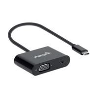 Manhattan USB-C naar USB-C (met power delivery) en VGA-converterkabel, 1080p, 5Gbps (USB 3.2 Gen1 aka USB 3.0), Thunderbolt 3 compatibel, 19,5 cm, stekker op bus, zwart, box - thumbnail