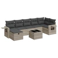 8-delige Loungeset met kussens poly rattan lichtgrijs - thumbnail