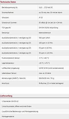 Schabus Kohlenmonoxid GX-CO-12 Gasmelder Koolmonoxidemelder werkt op het lichtnet Detectie van Koolmonoxide