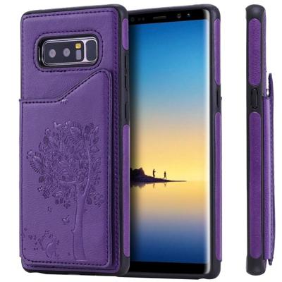 Voor Galaxy Note 8 kat boom reliëf patroon schokbestendige beschermhoes met kaartsleuven & fotolijstjes (paars)