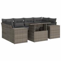7-delige Loungeset met kussens poly rattan grijs - thumbnail