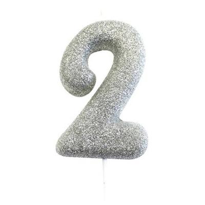 Nummerkaars '3' Glitter Zilver