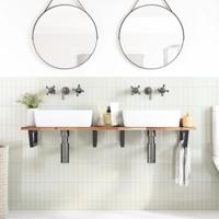 Badkamer wandschap staal en massief acaciahout - thumbnail