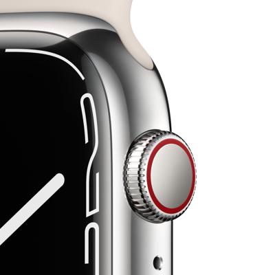 Apple Watch Series 7 (GPS + Cellular, 45mm) Smartwatch, Edelstahlgehäuse Silber, Sportarmband Sternenlicht - Regular. Fitnesstracker, Blutsauerstoff und EKGApps, Always-On Retina Display, Wasserschutz