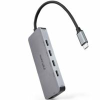 Nanocable 10.16.4505 USB-C-hub, stekker naar 4 x USB-C bus + USB-C PD 100 W, aluminium, 10 cm, grijs, USB 3.2 Gen 2x1, compatibel met Windows, MacOS en Linux - thumbnail