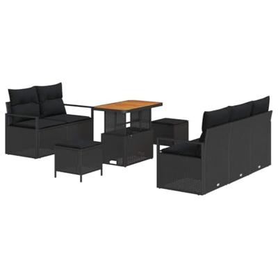 Tuinbankenset met kussen 8 pcs Zwart poly rattan